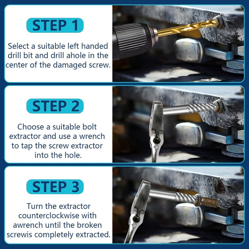 Doaho 6 Pcs Spiral Screw Extractor Set, Cr-Mo Bolt Extractor Kit, Easy Out Broken Bolt Extractor Kit, Spiral Flute Bolt Remover Set for Remove Broken Bolts, Damaged Screws - Image 3